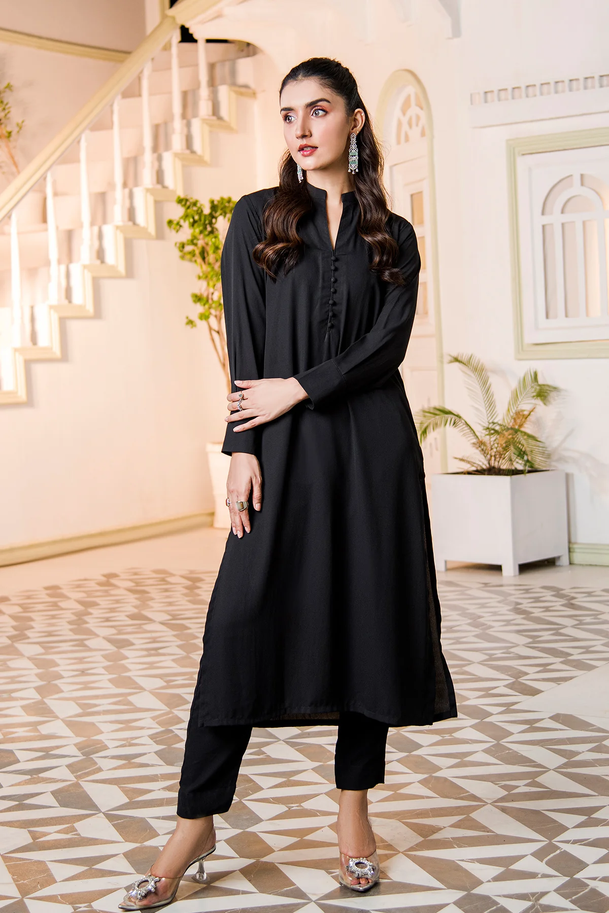 Black Set V-Neck Dress - Image 3