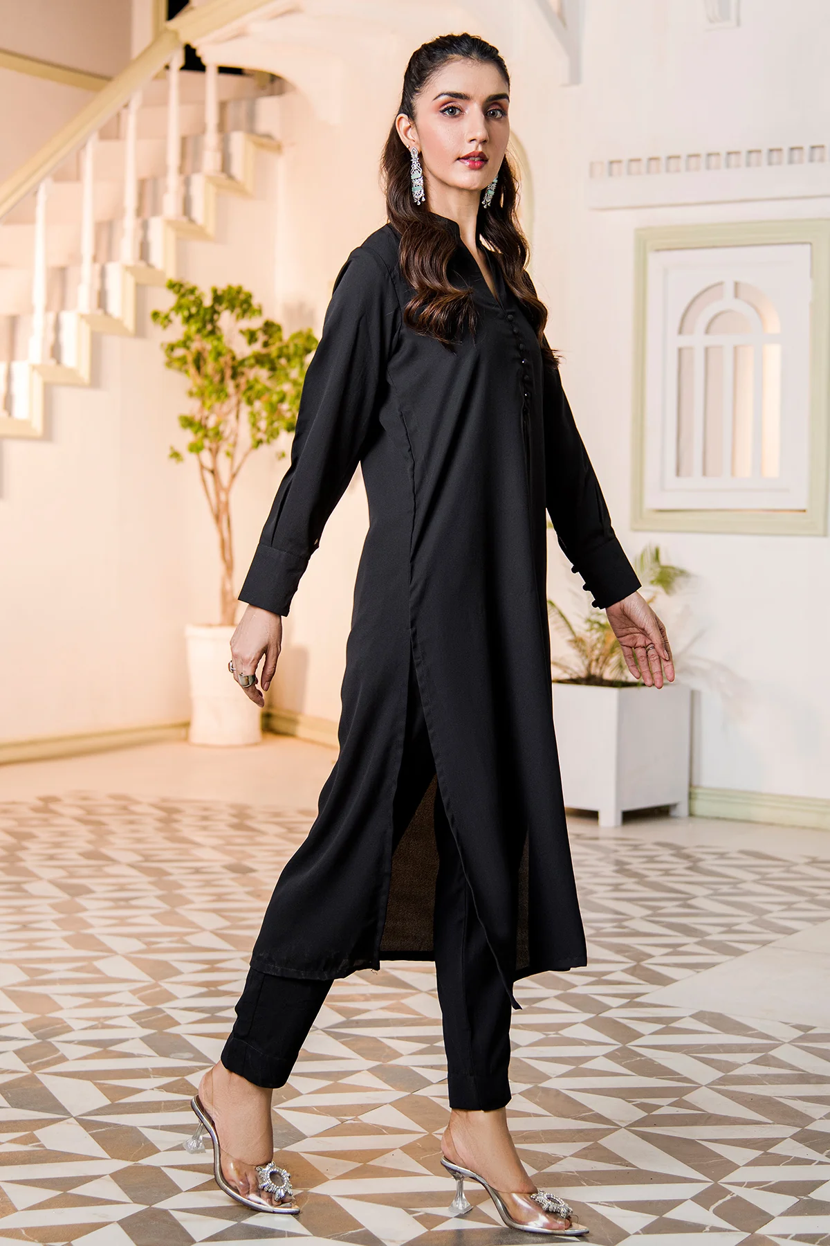 Black Set V-Neck Dress - Image 7