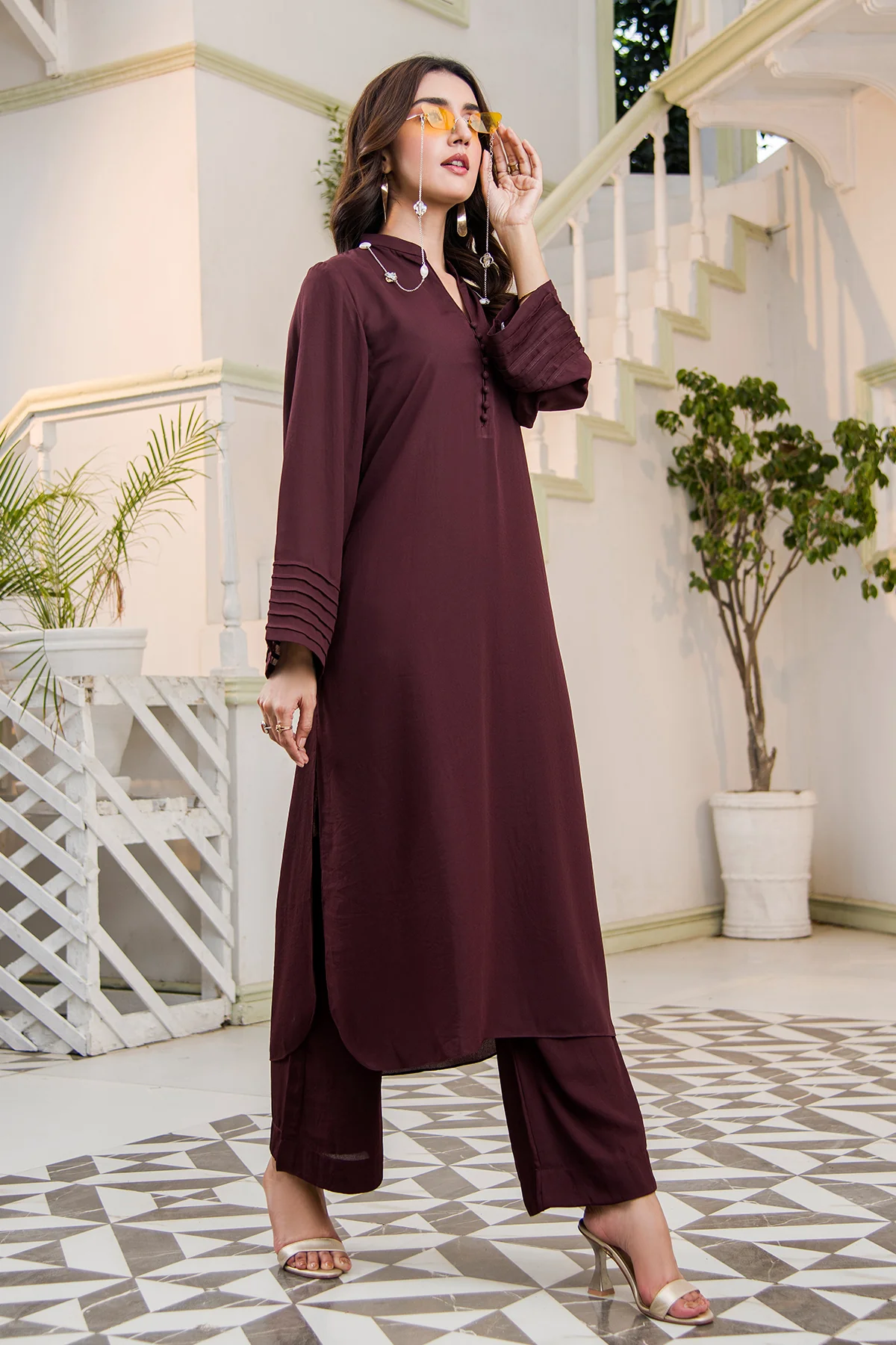 Dark Brown V-Neck Dress - Image 3