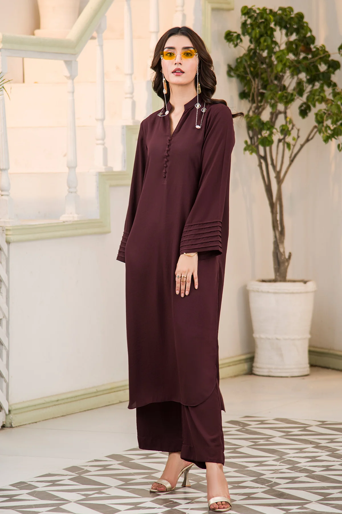 Dark Brown V-Neck Dress - Image 7