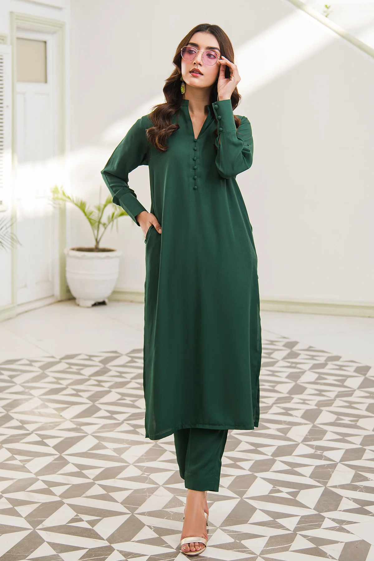 Lush Green V-Neck Dress - Image 4