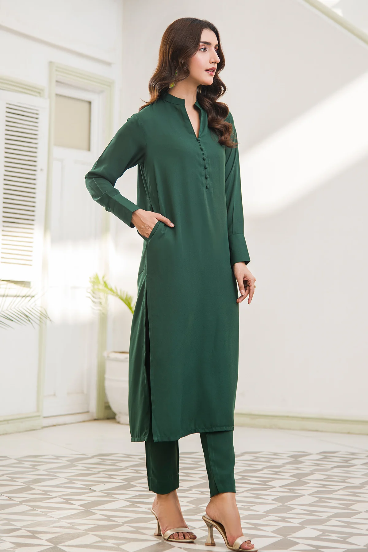 Lush Green V-Neck Dress - Image 6