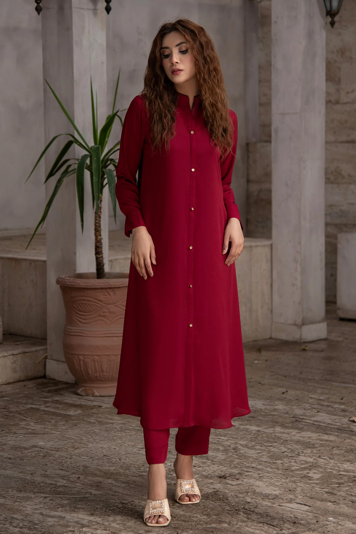 Maroon Stylish Dress - Image 4
