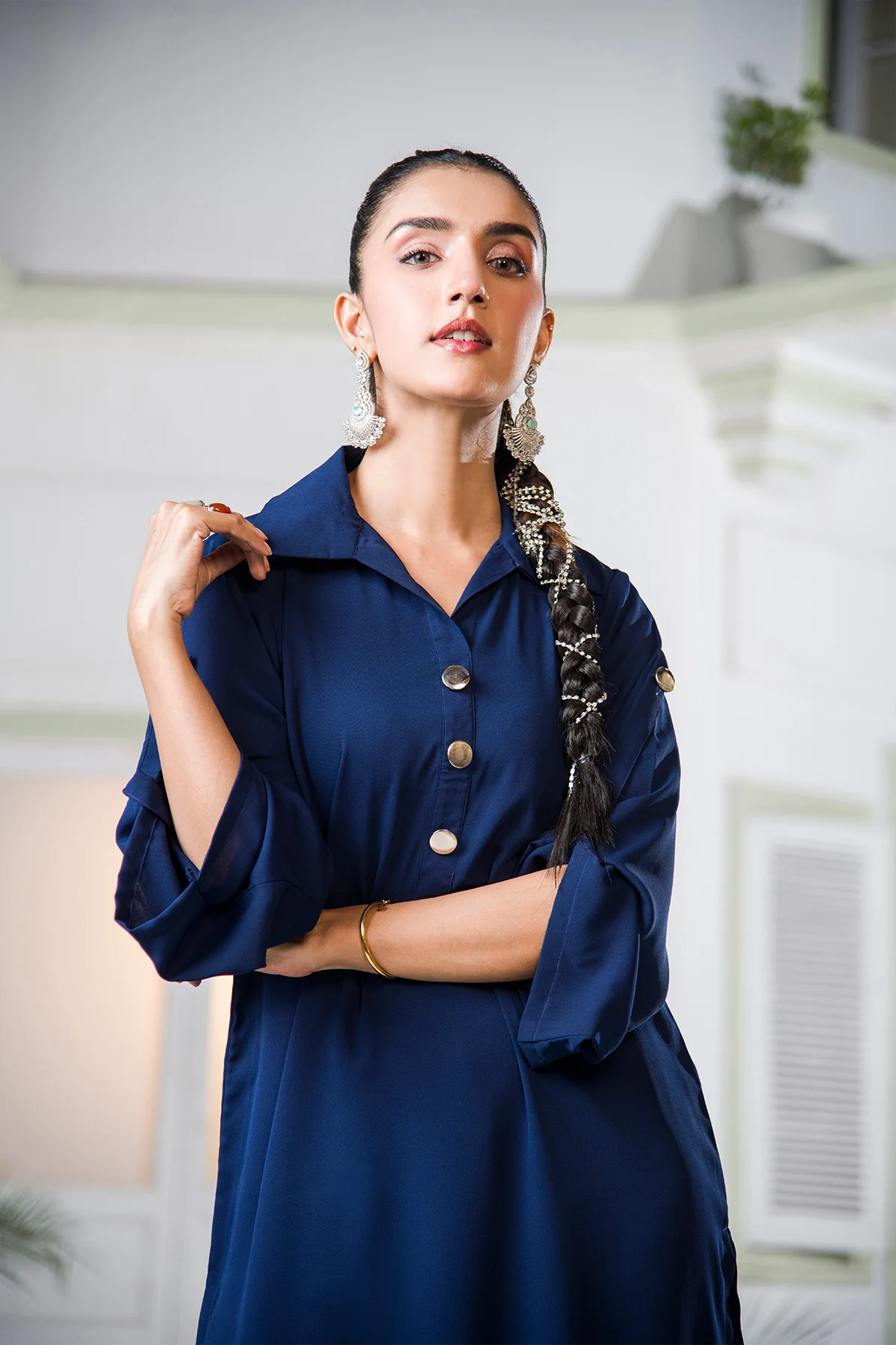 Navy Blue Collar Dress - Image 3