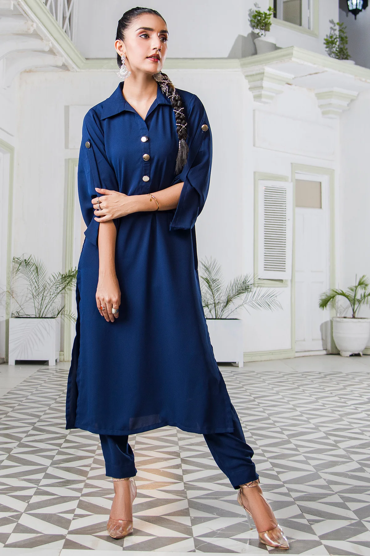 Navy Blue Collar Dress - Image 5
