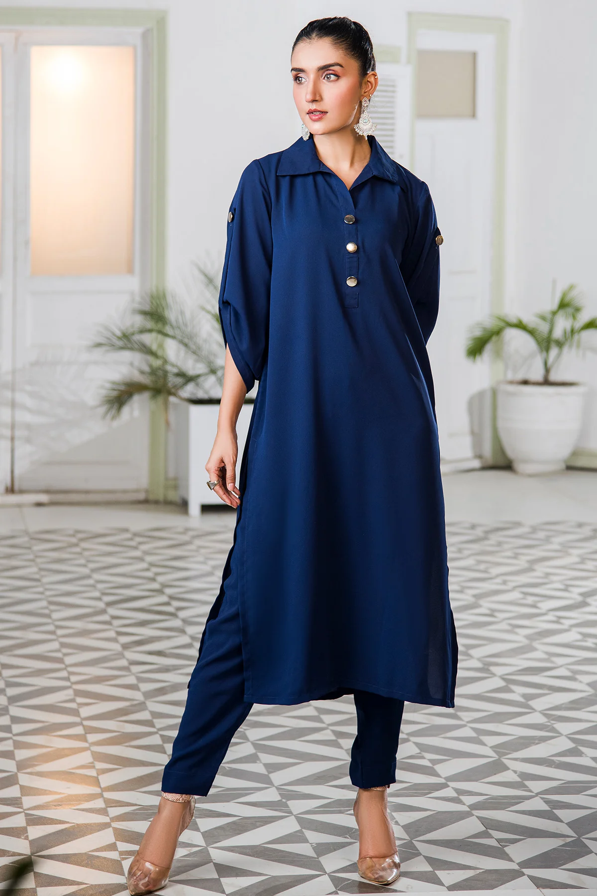 Navy Blue Collar Dress - Image 6