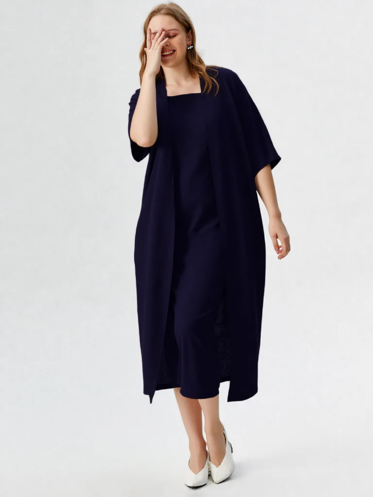 Navy Crepe Shrug Dress - Image 3