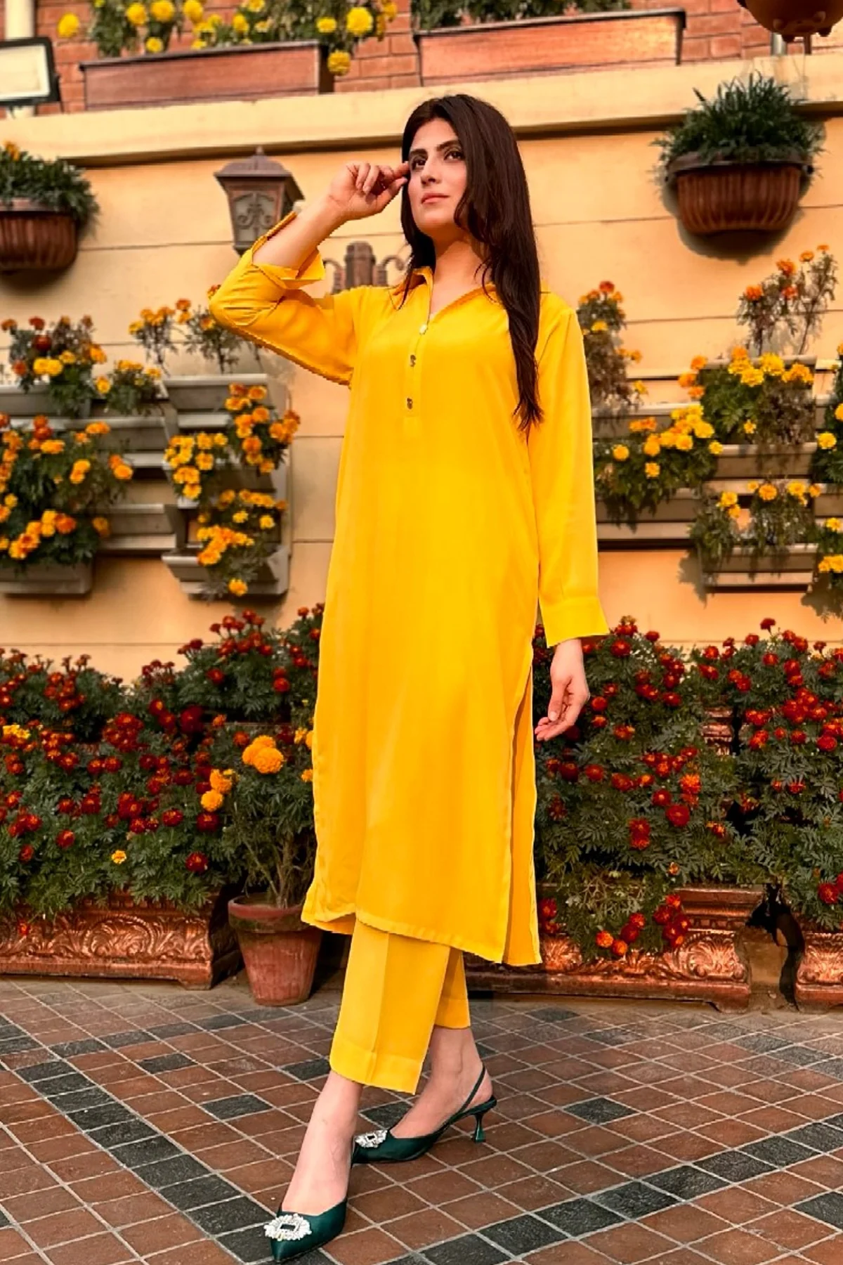 Yellow Mustard Collar Dress - Image 3