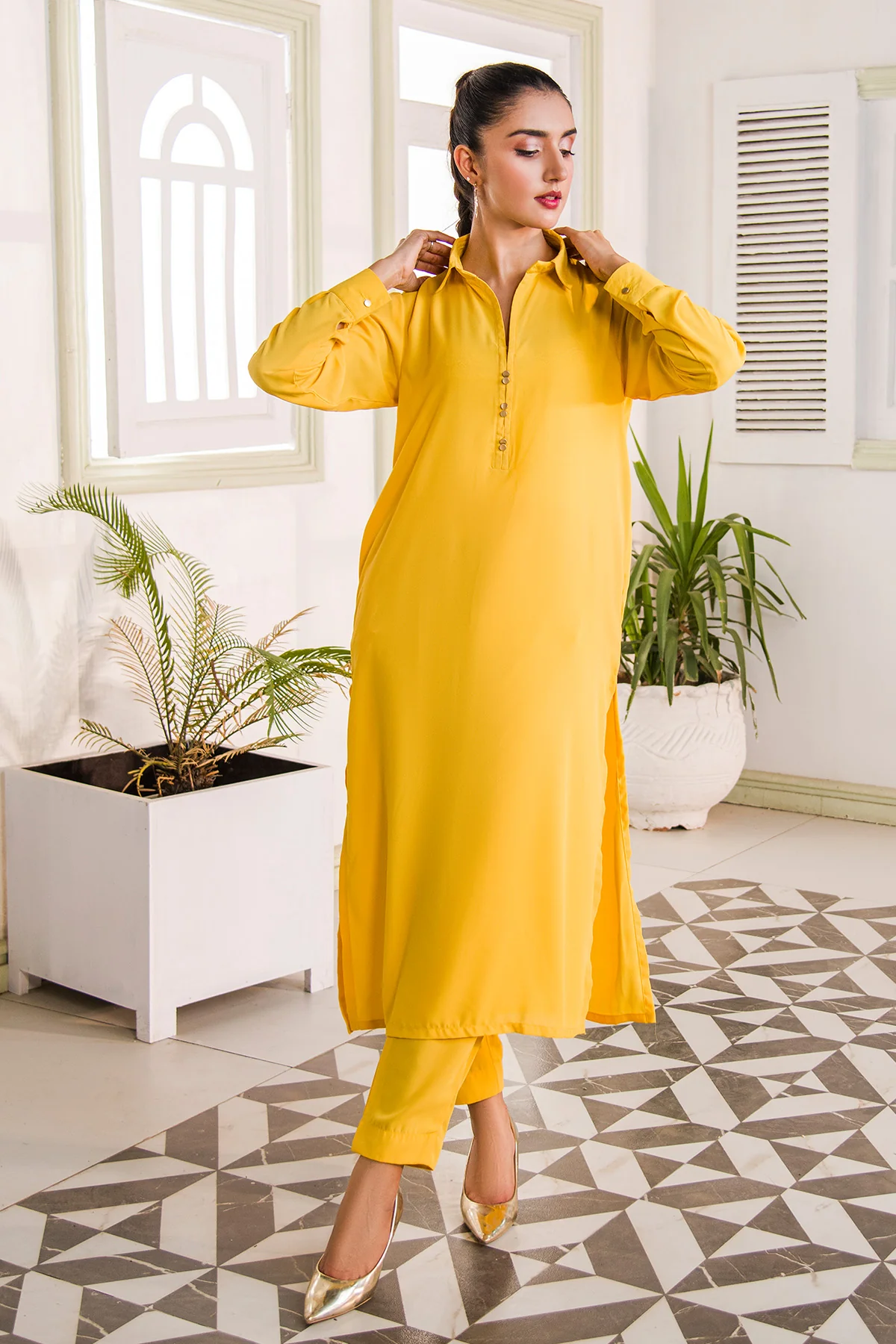 Yellow Mustard Collar Dress - Image 6