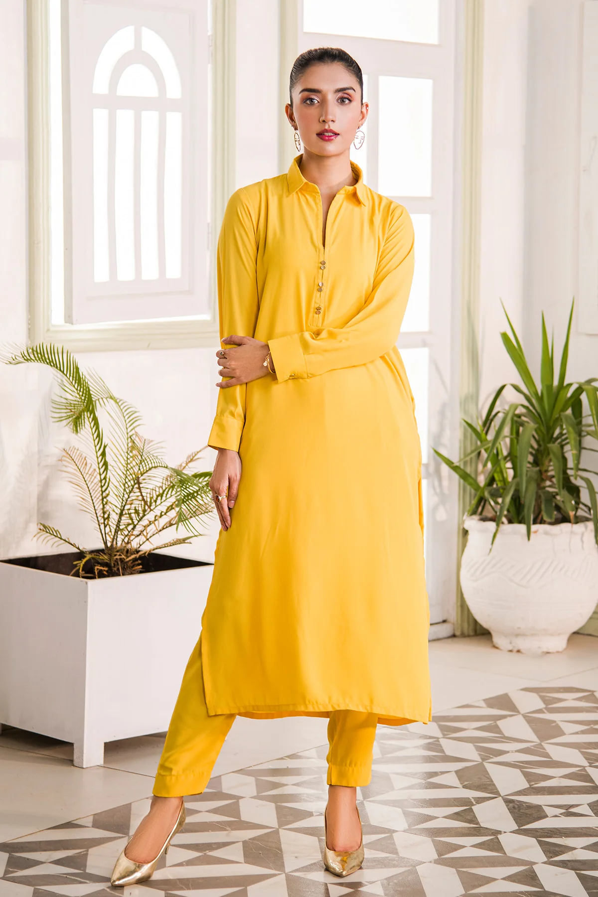 Yellow Mustard Collar Dress - Image 7